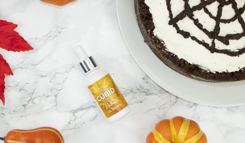 Halloween cake with cbd oil drops -No Bake Vegan CBD Cheesecake