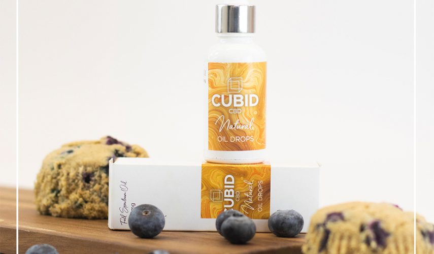soft blueberry muffins with CBD oil drops