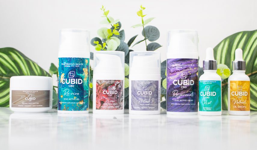 the CUBID CBD skincare range including CBD oil drops and gels